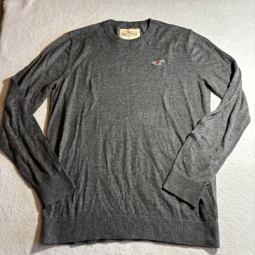 Y2K Hollister Mens Gray Crew Neck Long Sleeve Sweater Size L Preppy
